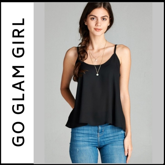 Glam Girl Fashion Tops - NWT Double Scoop Neck Swing Cami Top, Black